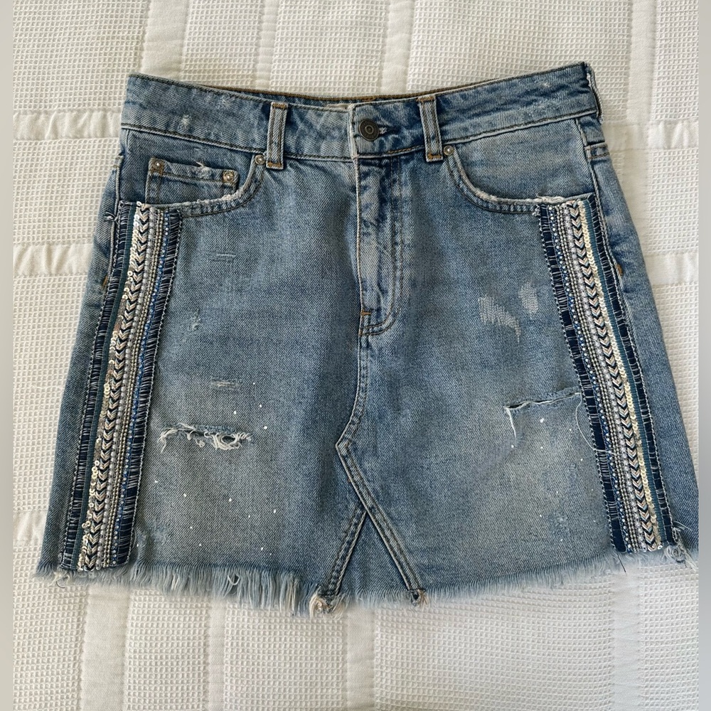 Free People Blue Distressed Jean Shorts